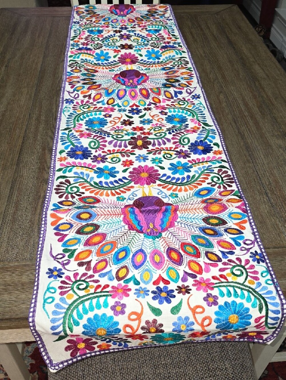 Hand-Embroidered Multicolor Floral Table Runner - Picture 2 of 5